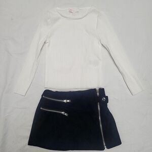 Giani Bini Black Mini Skirt With Zipper Detail And Cream Ribbed Top,  Size 2T